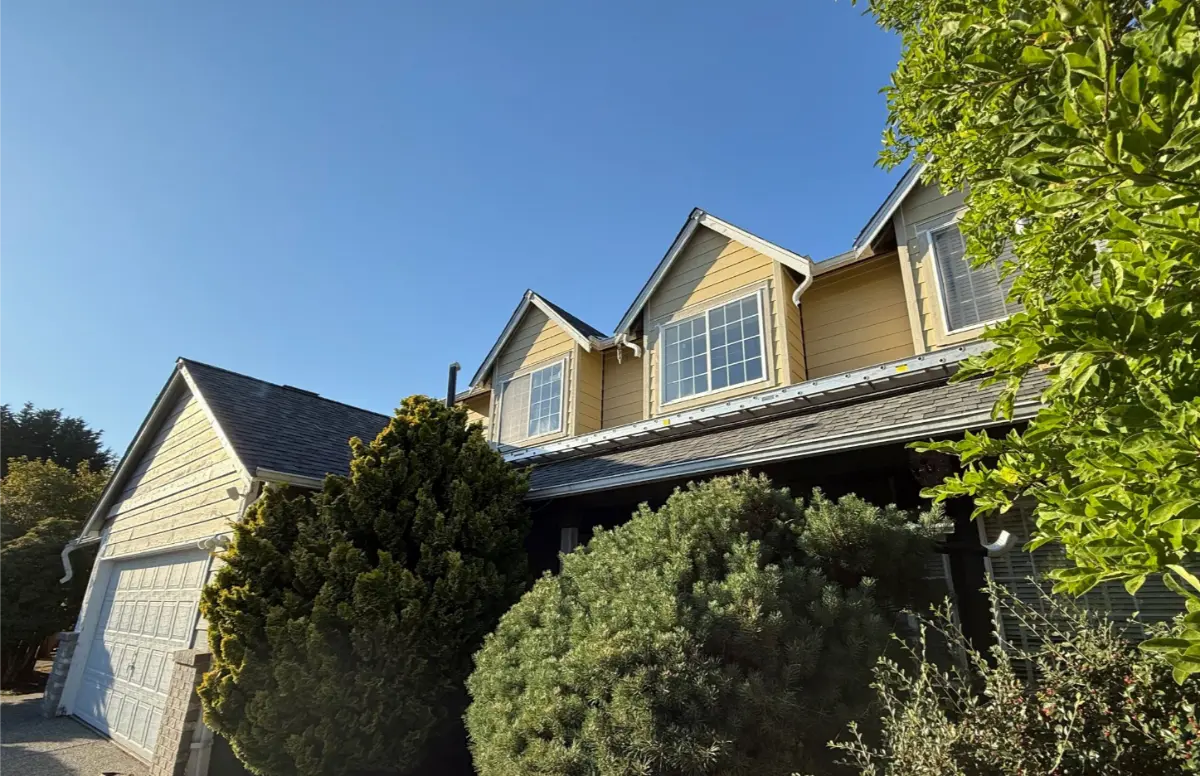 Angled front view of home exterior